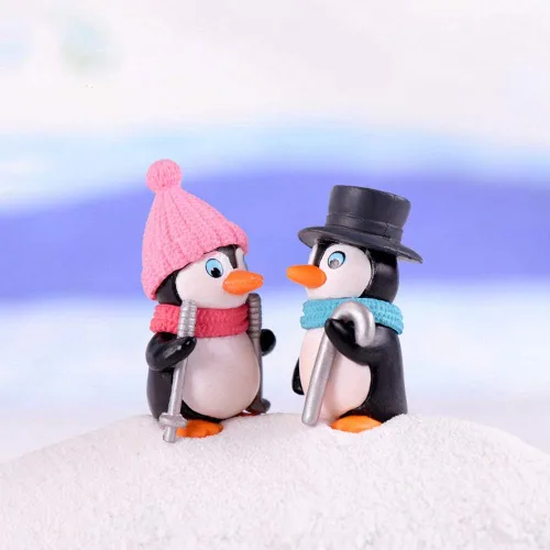 Vista 3 de Figuras de pingüino lindas, juego de 4 figuras de pingüino, decoración de pastel y decoración de jardín de hadas