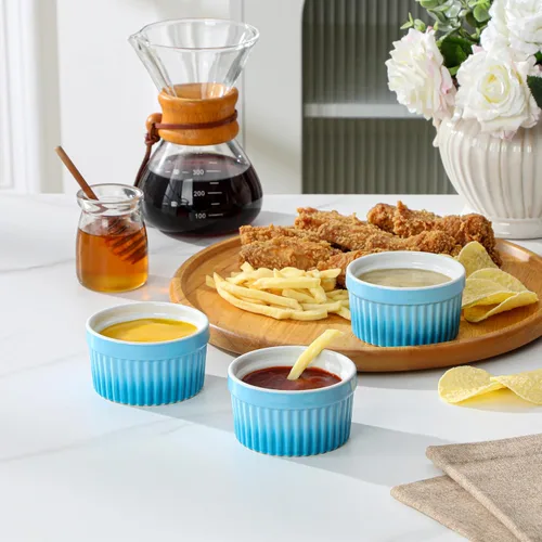 Vista 7 de MALACASA Ramequines de 119 ml aptos para horno, pequeños platos de soufflé cerámicos para crema brulée y soufflé, tazas de natillas de barro Azul
