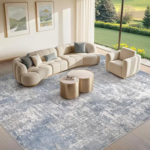 Vista 20 de Tortania Alfombra redonda lavable de 5 pies para sala de estar: Alfombra moderna abstracta neutra grande suave y delgada – Alfombra antideslizante