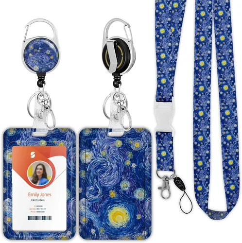 Vista 20 de Soporte para tarjetas de identificación con cordón, soporte retráctil para tarjetas de identificación, correa desmontable para el cuello con carrete