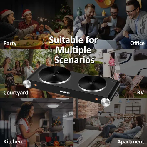 Vista 7 de Cusimax - Placa de cocción eléctrica de 1800 W, estufa eléctrica portátil para cocinar, hornalla doble, con control de temperatura ajustable