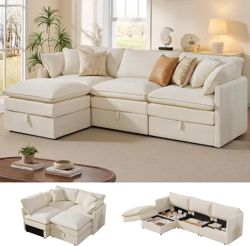 Vista 11 de Ihanherry Sofá modular de 103 pulgadas con almacenamiento, sofá de nube en forma de U con otomanas móviles y 4 almohadas, sofás seccionales