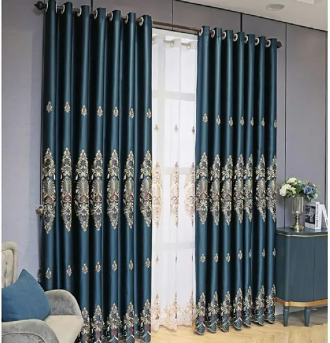 Vista 5 de Amidoudou 1 par de cortinas bordadas jacquard europeas de lujo para sala de estar y dormitorio (azul, 51 x 84 pulgadas)