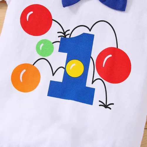 Vista 27 de IDOPIP Traje formal para bebé niño para el primer cumpleaños de Cake Smash con corbatín y tirantes y pantalones cortos para sesión de fotos