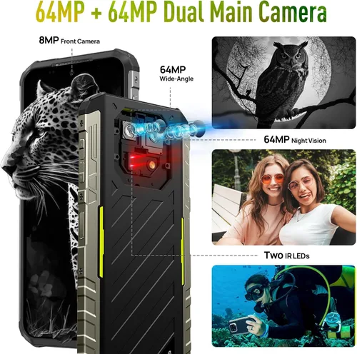 Vista 3 de Ulefone Armor 22 Teléfono resistente, IP68/IP69K, cámara de gran angular de 64MP y cámara de visión nocturna de 64MP, pantalla FHD+ de 6.58” 120Hz