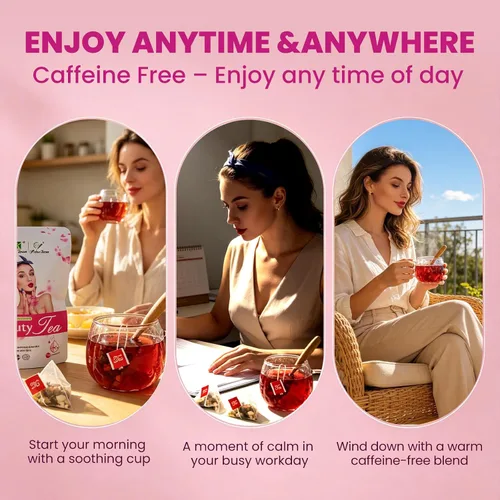 Vista 6 de Wins Town 7 Days Beauty Tea, té de hierbas para el cuidado de la piel, 14 unidades Sin cafeína, mezcla de bienestar botánico con hibisco, rosa