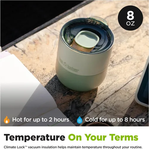 Vista 4 de Klean Kanteen Vaso de 8 oz Rise Lowball – Vaso aislado de acero inoxidable – Tapa deslizante a prueba de salpicaduras – Climate Lock aislado al