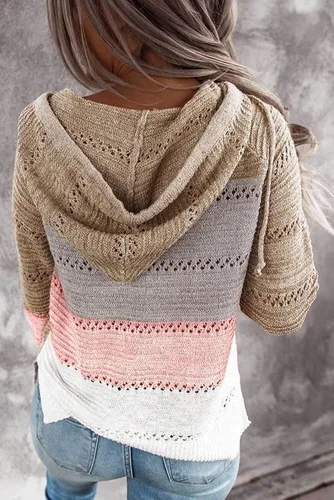 Vista 3 de ehyseli Sudaderas con capucha de manga larga con cuello en V para mujer, con cordón, sueltas