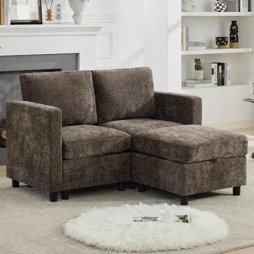 Vista 74 de WUTUTUEE Sofá seccional modular en forma de L de 83" con almacenamiento y otomano móvil, sofá convertible de 4 asientos reversible chaise de Beige