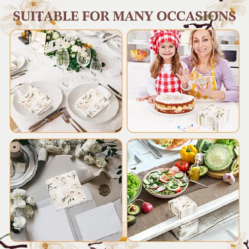 Vista 5 de Outus 100 servilletas de mano desechables con diseño floral de magnolia blanca de 3 capas de flores de primavera para cena, servilletas de mano