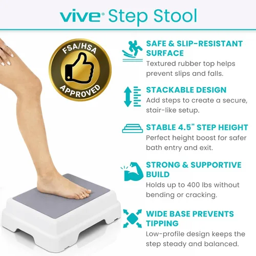 Vista 3 de Escalón para baño de Vive, escalón ayuda para baño para entrada y salida de la tina, escalón antideslizante reduce el riesgo de lesiones