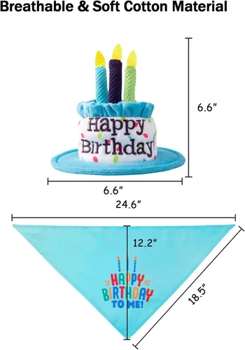 Vista 5 de Juego de sombreros y bufandas bandana para cachorros y gatos con velas coloridas azules para pequeños animes, suministros de fiesta de cumpleaños