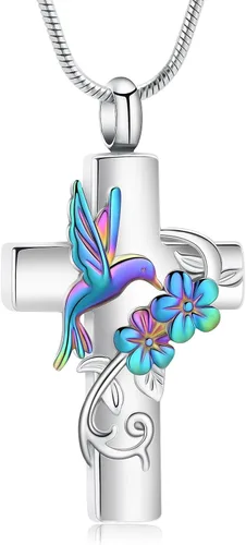 Vista 8 de Cross Hummingbird Urn Necklace for Ashes Flower Ashes Pendant Memorial Necklace Cremation Jewelry Ashes Keepsakes Necklace Gift for Loss of Loved