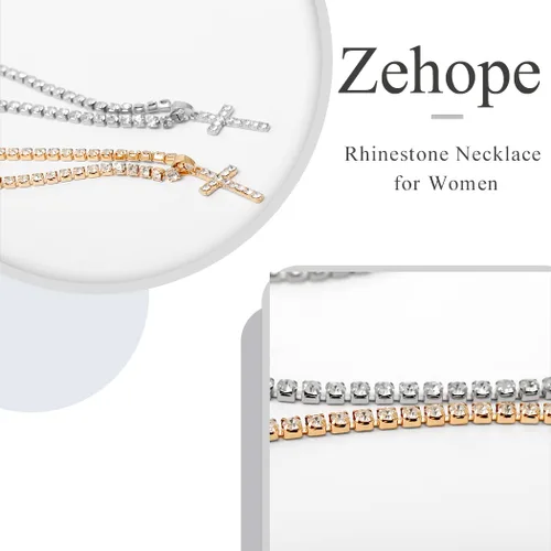 Vista 5 de Zehope Gargantilla de diamantes de imitación con cruz de cristal dorado, collares con colgante de cruz y cadenas de joyería para mujeres y niñas