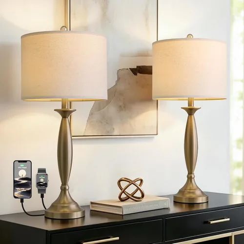 Vista 10 de Oneach Lámparas de mesa de 25.75 pulgadas para sala de estar, lámpara de noche regulable de 3 vías, con control táctil regulable de 3 vías, moderna