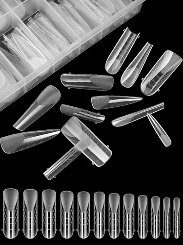 Vista 4 de EBANKU - 96 piezas de kit de formas de uñas de doble cara, transparentes y mate, molde de uñas completo, puntas para extensión de uñas acrílicas