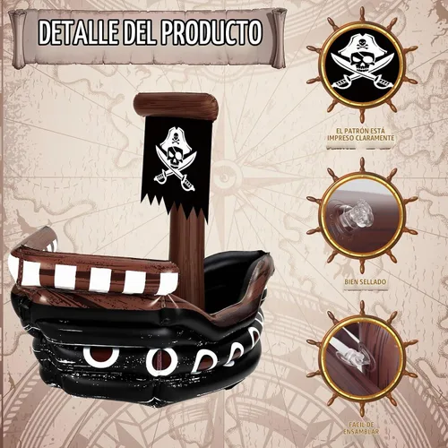 Vista 4 de Zhanmai Enfriador de bebidas inflable de barco pirata para bar, contenedor de alimentos para verano, pirata, fiesta de cumpleaños, suministros