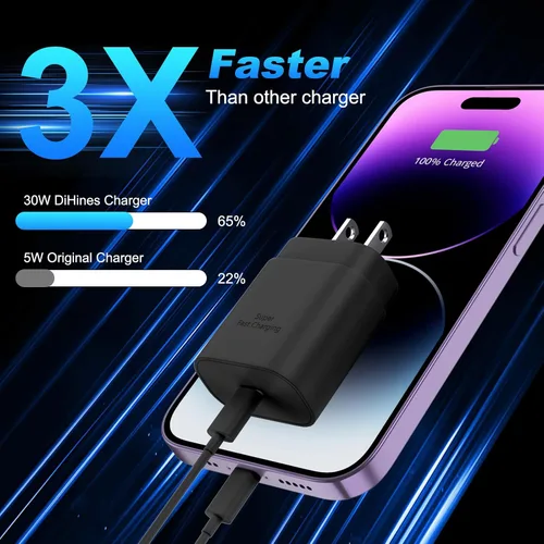 Vista 4 de Cargador de iPhone de 10 Pies 14 13 12 11 Carga Rápida, Cargador de iPhone USB C de 30W Tipo C con Cable USB C a Lightning Extra Largo para iPhone