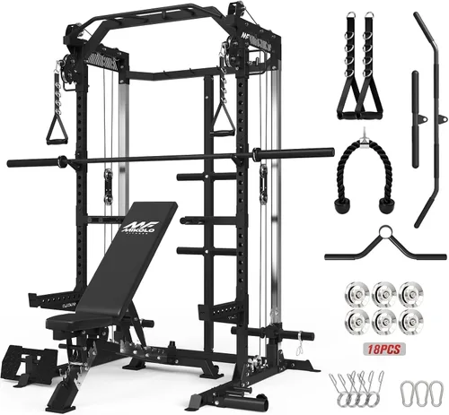 Vista 13 de Mikolo HR06 - Jaula de potencia con poleas de aluminio, estante de alimentación de 2000 libras con sistema de polea dual independiente, máquina