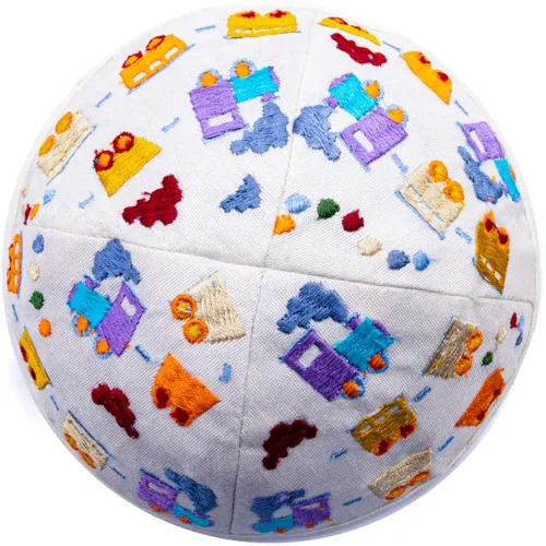 Vista 2 de EMANUEL Kippah para niños multicolor tren bordado Yamakah para niños YPA-1B