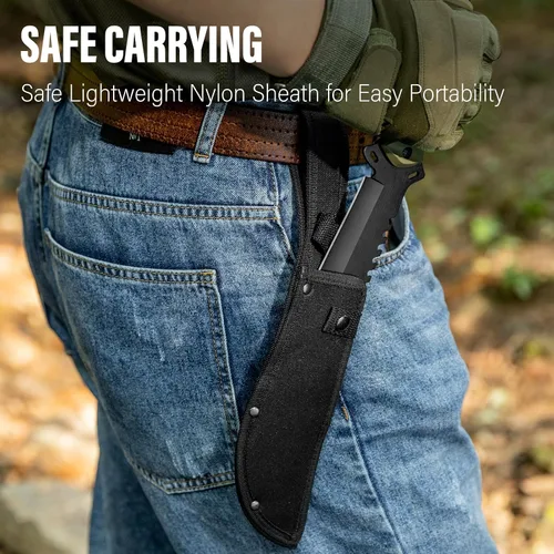 Vista 5 de Dispatch Cuchillo de caza de supervivencia con funda, cuchillo táctico Bowie de hoja fija de espiga completa de 13.5 pulgadas con parte trasera