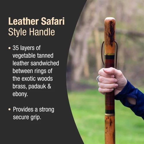 Vista 4 de Brazos Rustic Wood Walking Stick, Hickory, Traditional Safari Style Handle, for Men & Women, Made in The USA