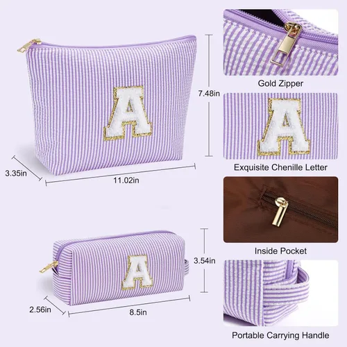 Vista 13 de YOOLIFE Regalos del Día de la Madre para Mujeres, Bolsa de Maquillaje con Iniciales, Bolsa de Maquillaje para Viaje, Bolsa de Maquillaje Negro