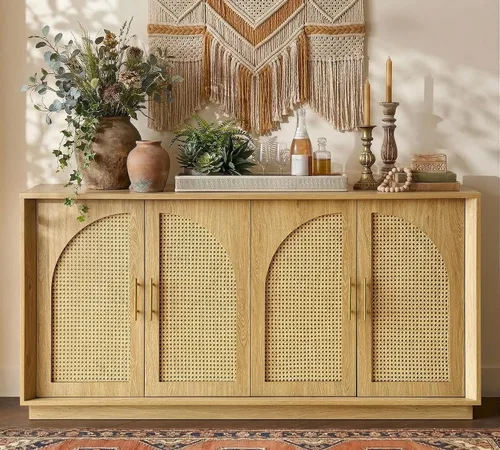 Vista 10 de FORTUNETEC Aparador Gabinete Buffet con Almacenamiento, Gabinete de Acento Moderno con Puertas Arqueadas, Consola de Medios Modular Grande de 67