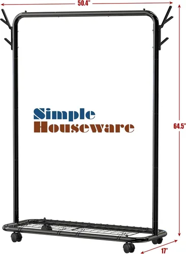 Vista 6 de Simple Houseware Industrial Style 50.4" W Estante de ropa con ruedas y ganchos, negro