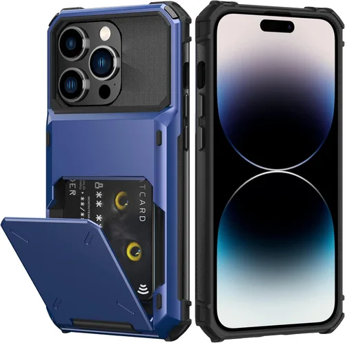 Vista 47 de Nvollnoe Funda para iPhone 14 con tarjetero [almacena 5 tarjetas] Funda tipo cartera de doble capa resistente a prueba de golpes con ranura oculta