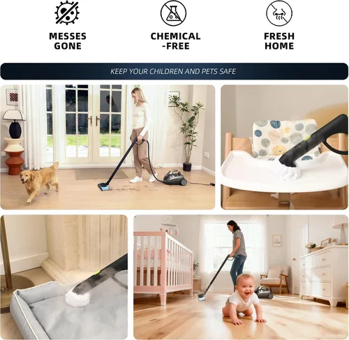 Vista 3 de Limpiador de vapor resistente para el hogar, alta presión de 1500 W con 22