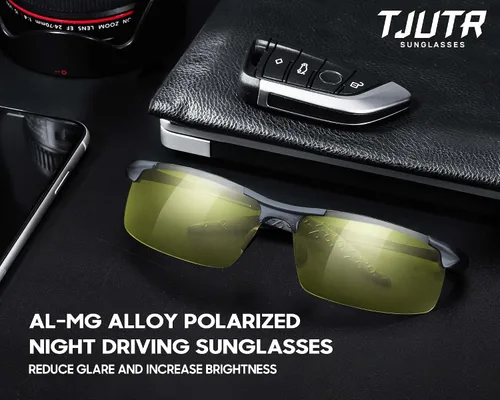 Vista 6 de TJUTR Gafas fotocrómicas de visión nocturna para hombre, lentes polarizadas, antideslumbrantes, seguridad nocturnalluviaconducción