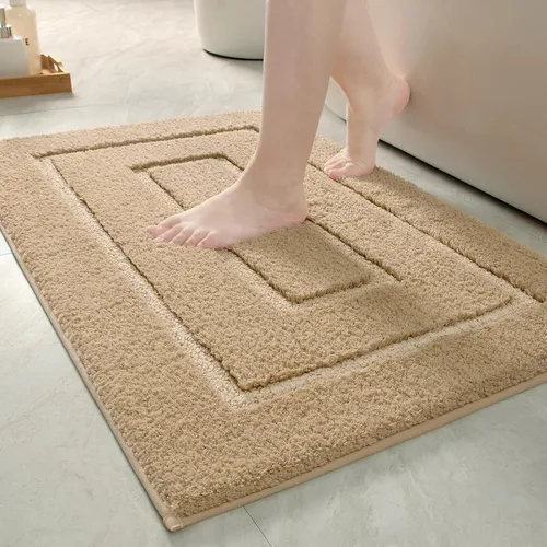 Vista 25 de HOMORE Alfombra de baño negra de 24 x 17 pulgadas, suave y absorbente, alfombra de baño pequeña, alfombra de baño lavable antideslizante para bañera