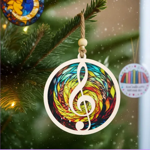 Vista 3 de Adorno para amantes de la música, recuerdo acrílico para árbol de Navidad de madera para profesores, fanáticos del piano, regalos para profesores