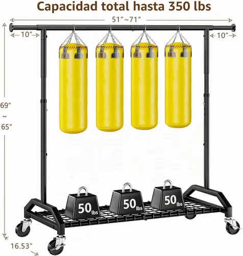 Vista 3 de Wiracks Perchero de Servicio Pesado para Colgar Ropa 350lbs Perchero de Ropa Ruedas Industriales de 3" 51 a 71" An x 16.53" Pr x 65" a 71" Al