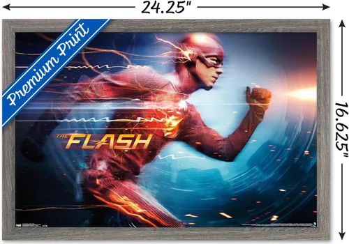 Vista 3 de DC Comics Arrowverse The Flash - Póster de pared Speed Force, 22.4 pulgadas de largo x 14.7 W, versión enmarcada de madera de granero