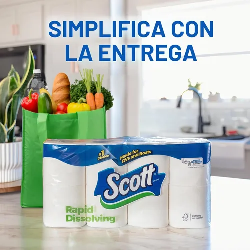 Vista 5 de Scott Papel higiénico de rápida disolución, 12 rollos dobles, 231 hojas por rollo