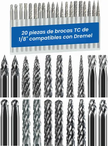 Vista 7 de Sworker Juego de 20 piezas de rebabas de carburo vástago de 1/8 pulgadas Compatible con Dremel Bits Accesorios de herramientas rotativas Kit