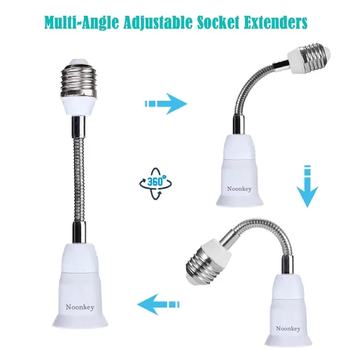 Vista 4 de Noonkey Extensor de enchufe de luz [2 unidades], cuello flexible ajustable de 360 grados, adaptador de extensión de 7.5 in/7.5 pulgadas, compatible