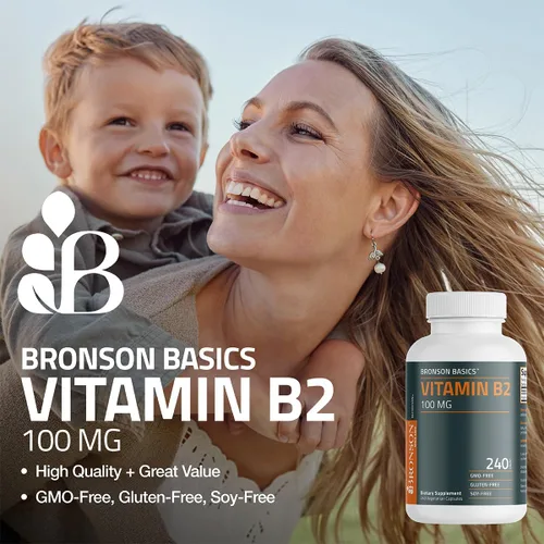 Vista 3 de Bronson Vitamina B2 100 mg sin OMG, 120 cápsulas vegetarianas