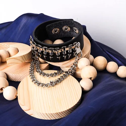 Vista 4 de Eigso Pulsera vintage retro punk para hombres y mujeres con cierre de botón de metal ajustable
