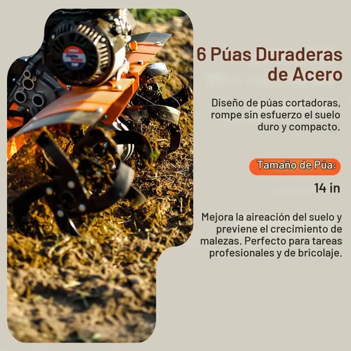 Vista 6 de SuperHandy Cultivador de timón, 7HP 209cc, Siembra de suelo, enfoque