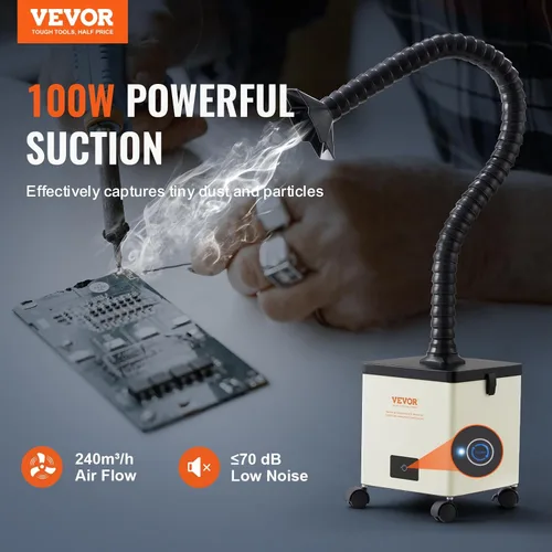 Vista 2 de VEVOR Extractor de humos de soldadura, extractor de humo de soldadura de 100 W con filtros de 3 etapas, absorbente de humo de succión fuerte de 240