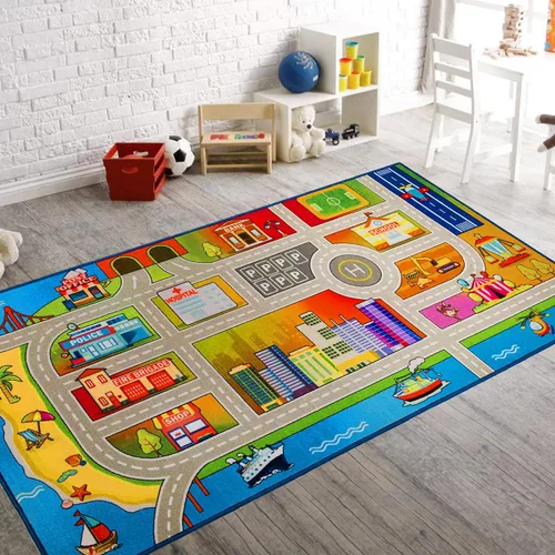 Vista 10 de Booooom Jackson Alfombra Infantil de Tren y Ciudad - Antideslizante, Lavable, Pista de Carreras de Coches para Niños y Niñas