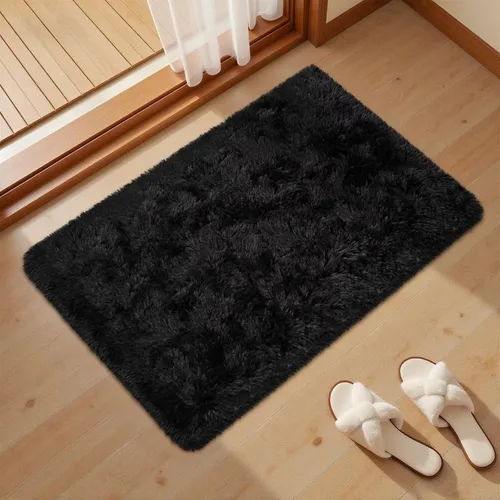 Vista 2 de junovo Alfombra de área lavable y antideslizante, alfombras de área pequeñas y esponjosas, alfombra peluda para sala de estar, alfombra suave