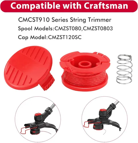 Vista 3 de CMZST0803 CMZST080 - Carrete de recortadora de 0.080 pulgadas y 20 pies, compatible con Craftsman CMCST910, CMCST910M, CMCST910M1 con tapa y resorte