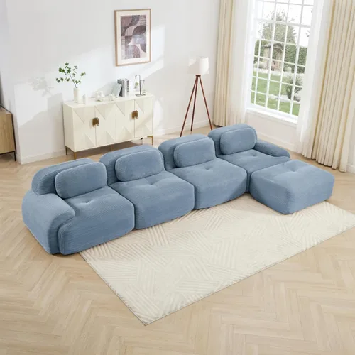 Vista 73 de Sofá moderno comprimido sin armazón de 116", sofás seccionales de 3 plazas para sala de estar, sofá seccional modular de pana verde nube, espuma