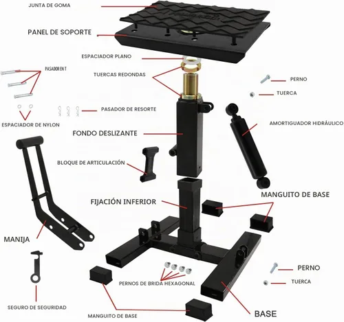 Vista 3 de POLARBEAR Soporte para Moto de Cross Ajustable Soporte de Gato Capacidad de 1200 Libras Soporte de Motor Elevación Vertical Fácil de Operar con Negro