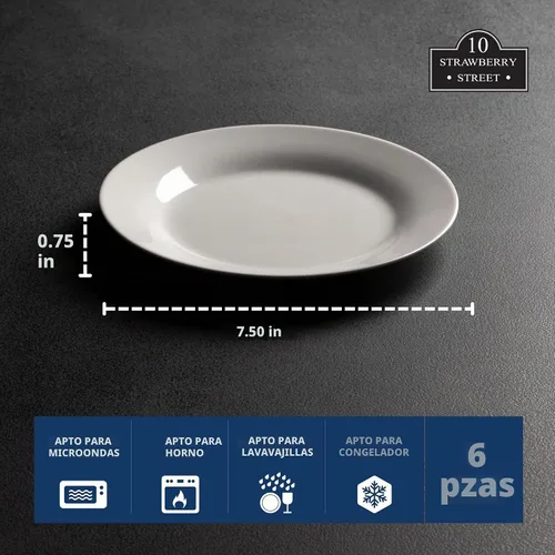 Vista 6 de 10 Strawberry Street Simply White - Plato redondo para ensalada de 7.5 pulgadas, juego de 6