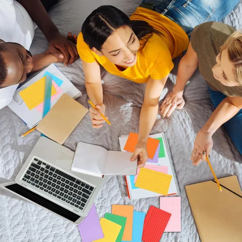 Vista 7 de Fainne 2100 tarjetas de índice de colores, tarjetas de notas a rayas de neón a granel con líneas para estudiar bloc de notas arcoíris para estudiar